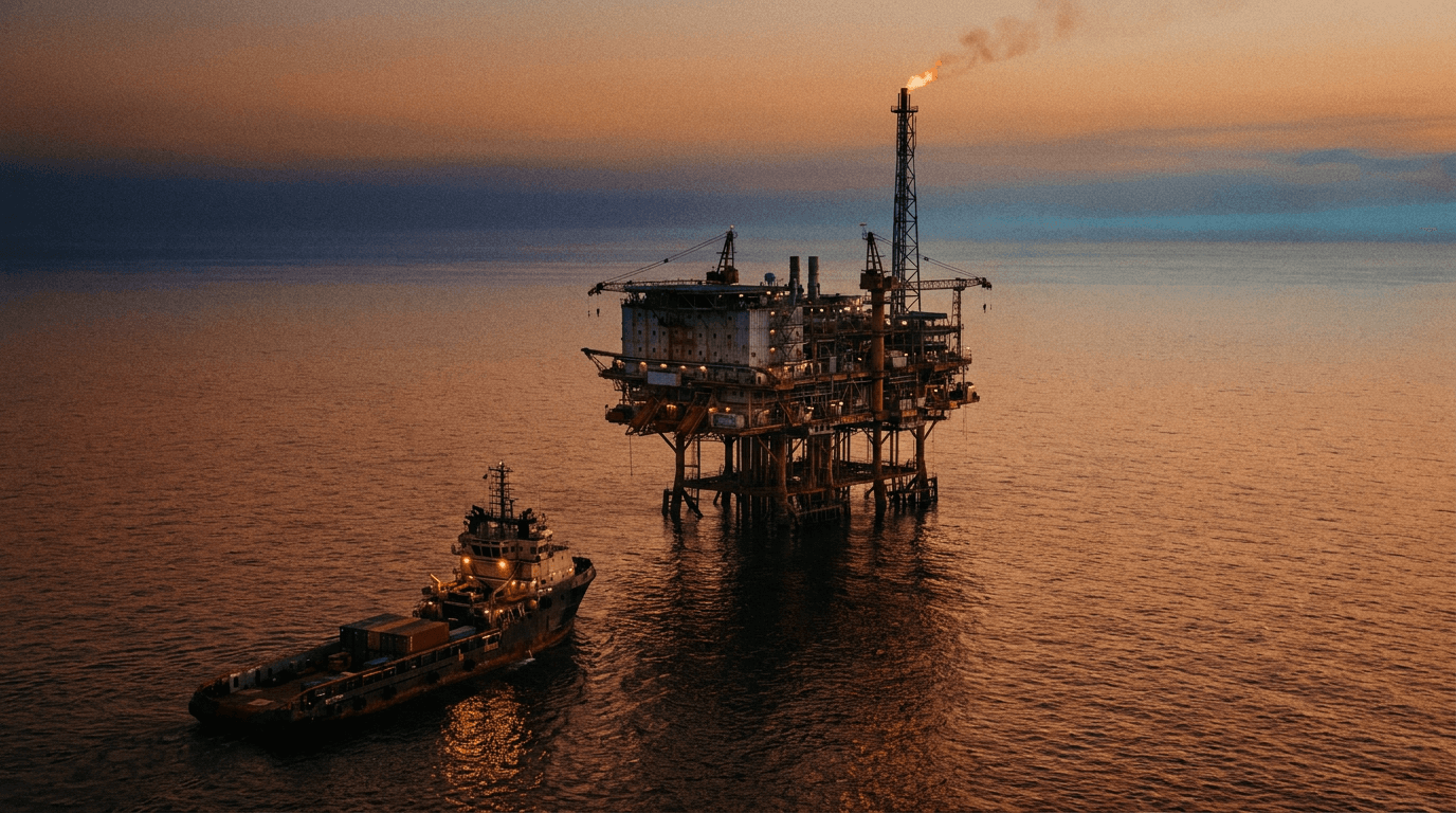 Offshore platform at sunset